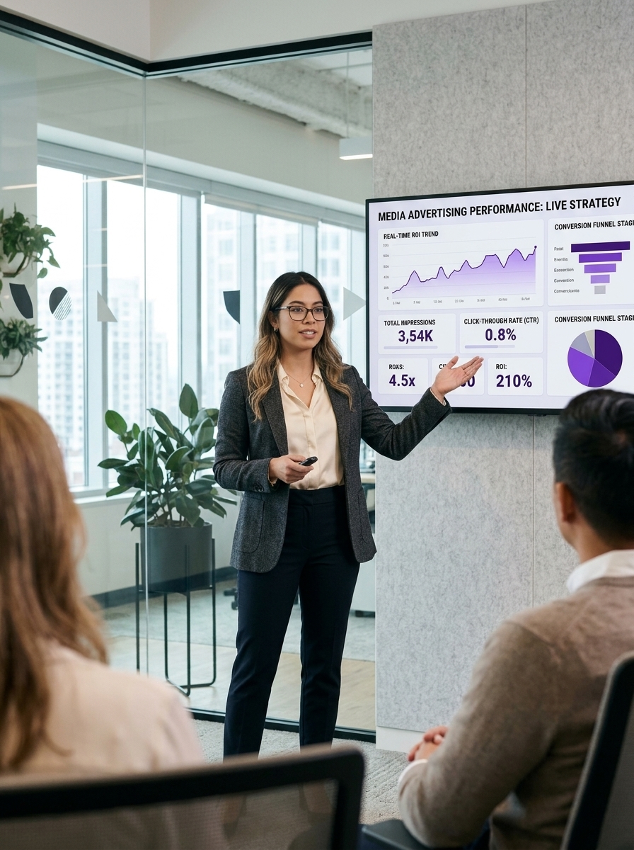 AREMEDIA media operations specialist analyzing campaign metrics